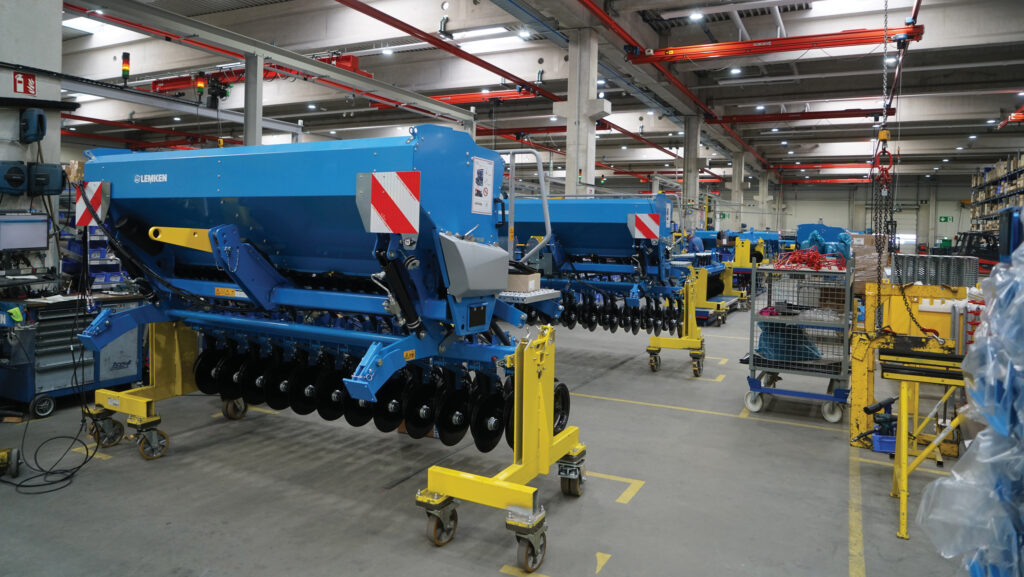 Lemken Saphir box drills being assembled in a warehouse in Haren